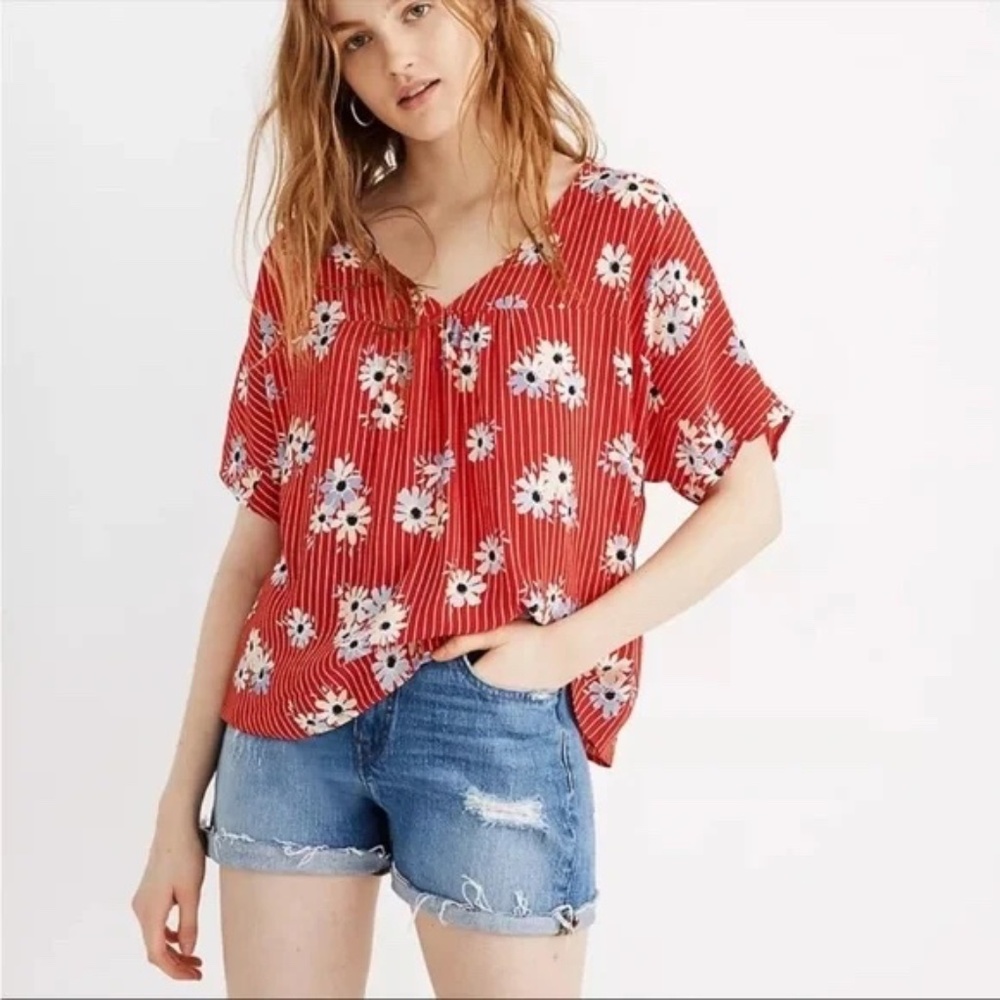 LIKE NEW! Women's Maxwell Red Striped Boho Floral 3/4 Top - XS